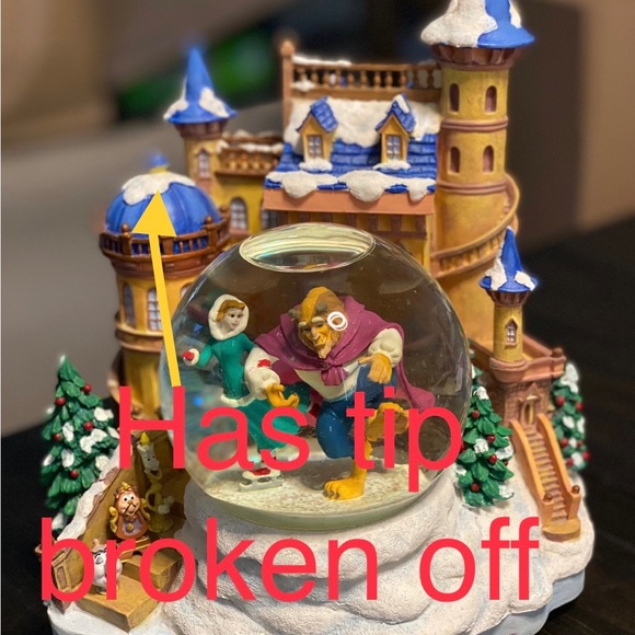 Disney Holiday Rare Disney Beauty And The Beast Ice Skating Musical Snow Globe 9798 Poshmark